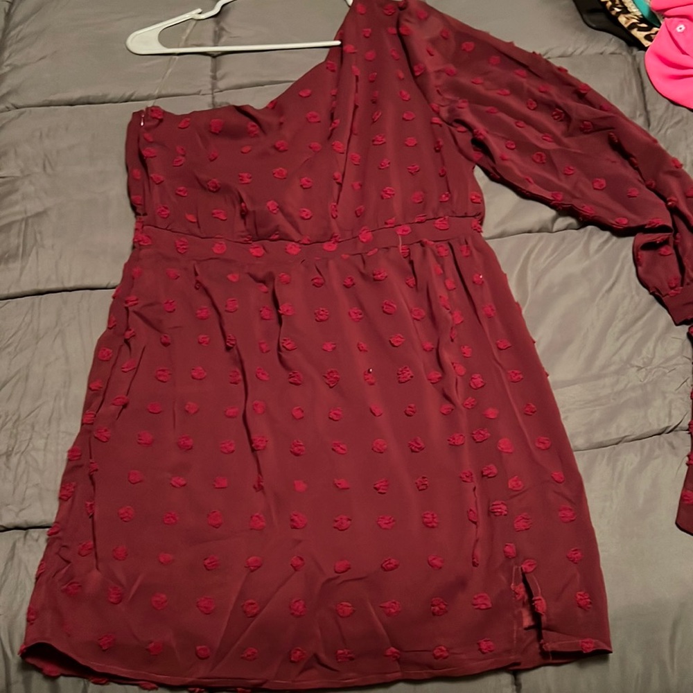 Pink Lily maroon off the shoulder dress